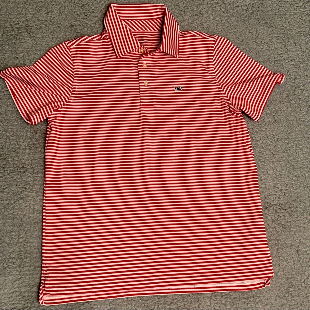 Vineyard Vines Red and White Striped Kids Sankaty Performance Polo